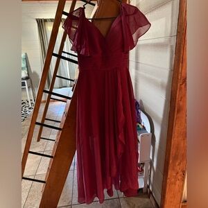 Elegant Bridesmaid Dress High Low Dress with Flutter Sleeves